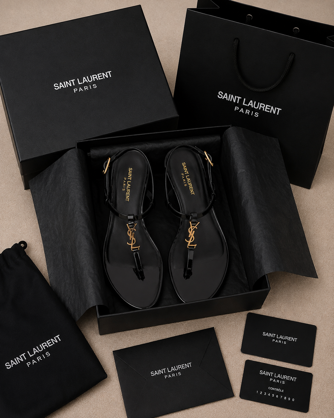 Elegant Black YSL-Inspired Strappy Flat Sandals for Women