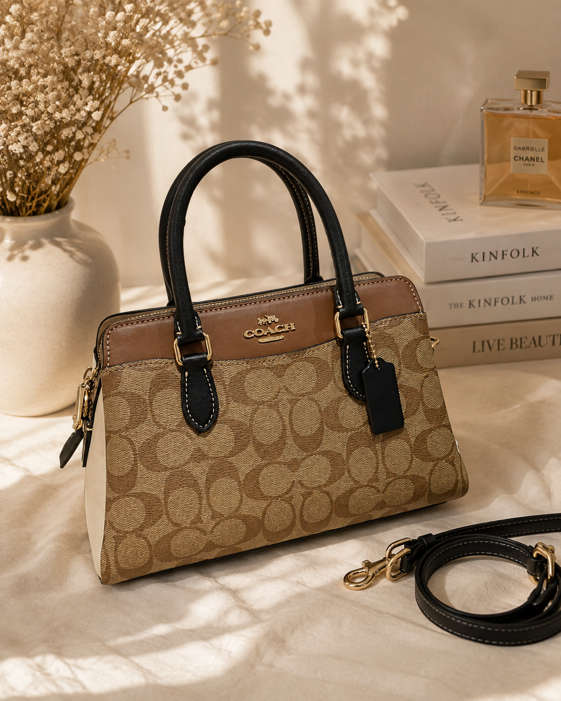 Luxury Signature Canvas Satchel Bag – Brown & Black