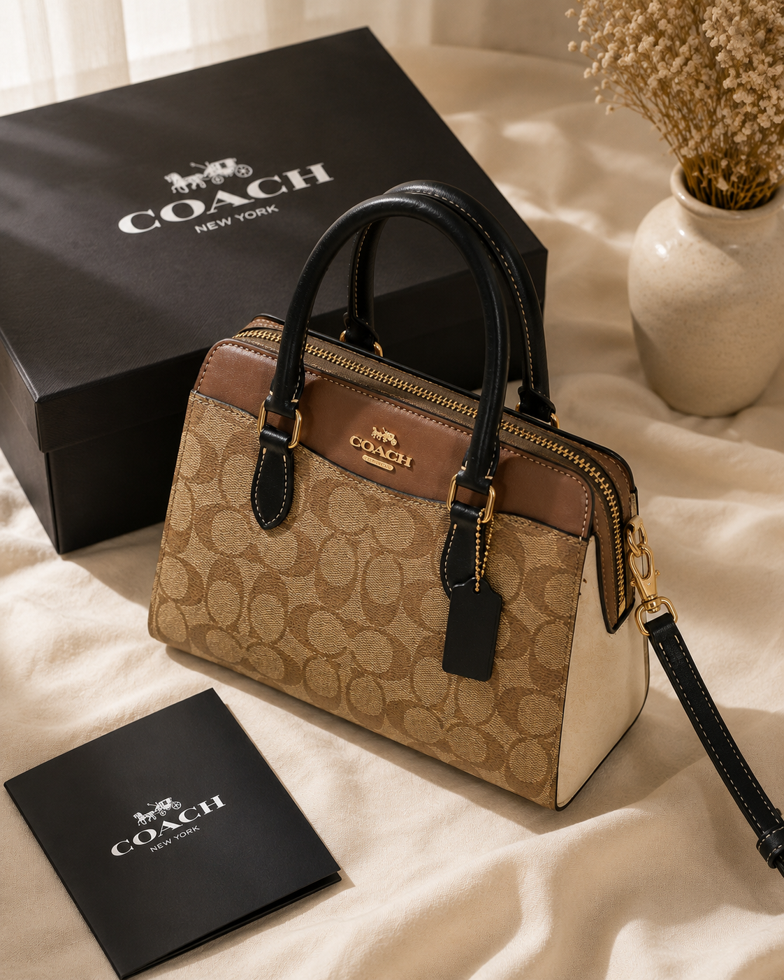 Luxury Signature Canvas Satchel Bag – Brown & Black