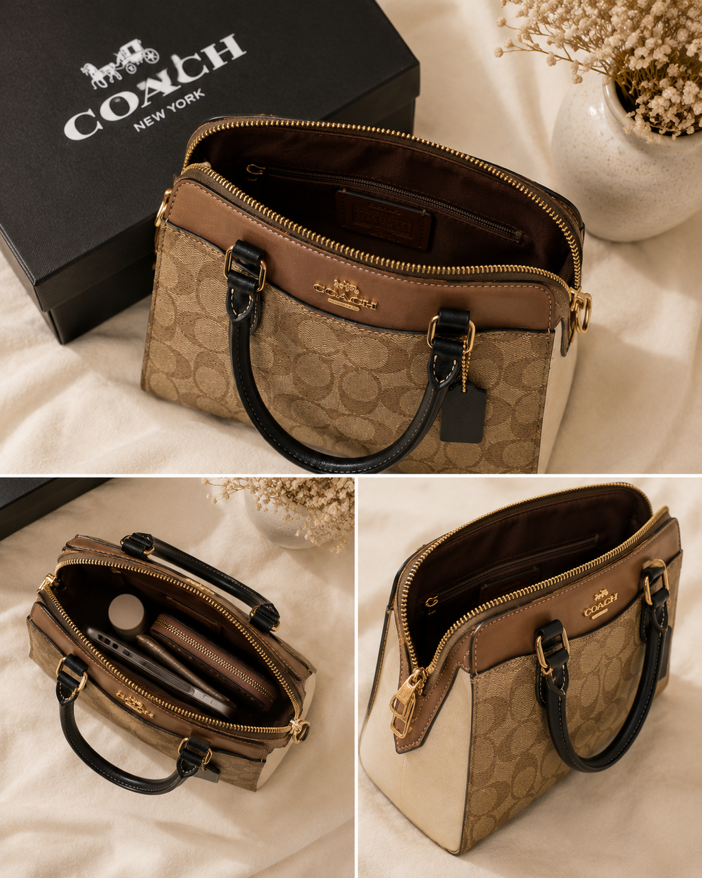 Luxury Signature Canvas Satchel Bag – Brown & Black