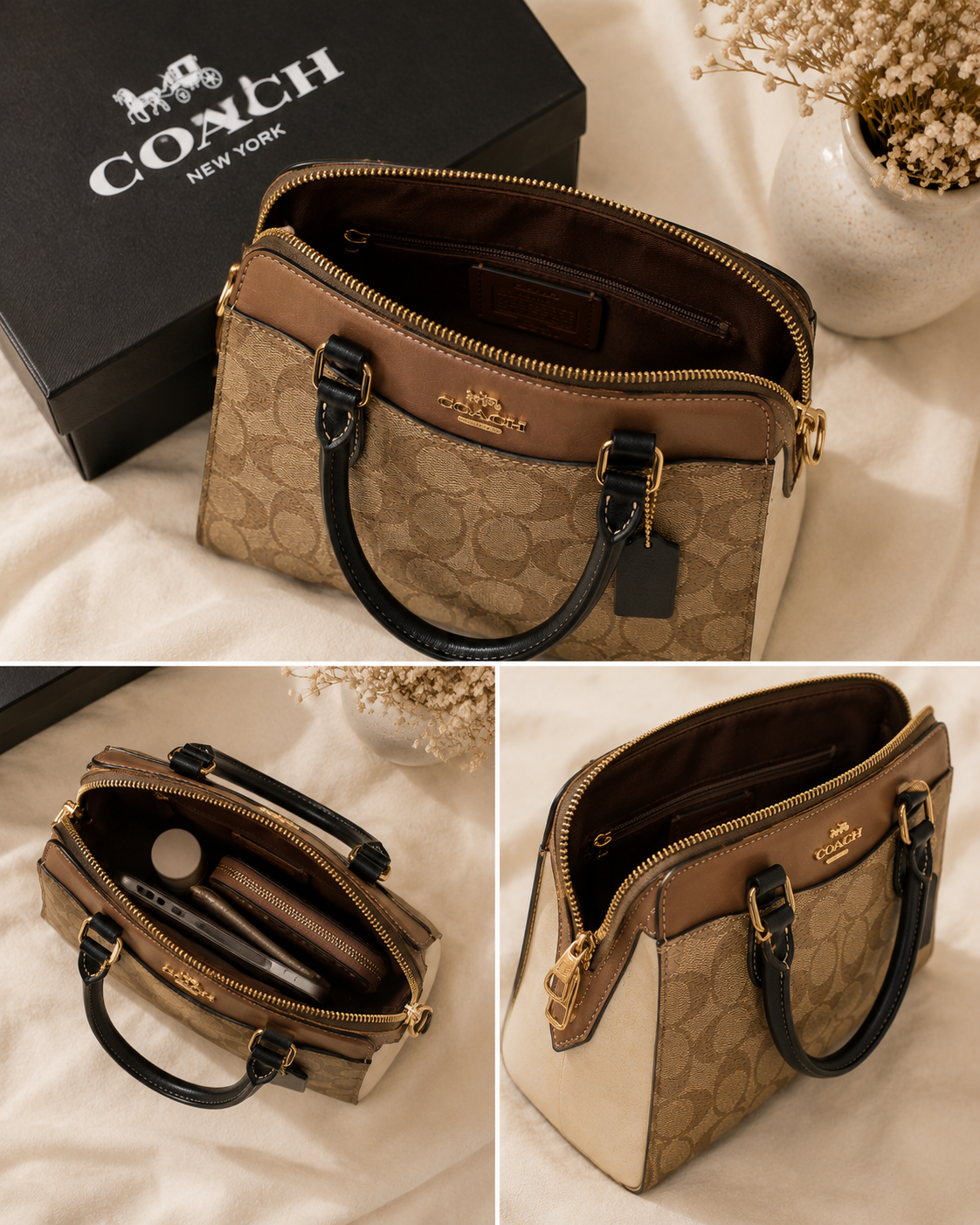 Luxury Signature Canvas Satchel Bag – Brown & Black