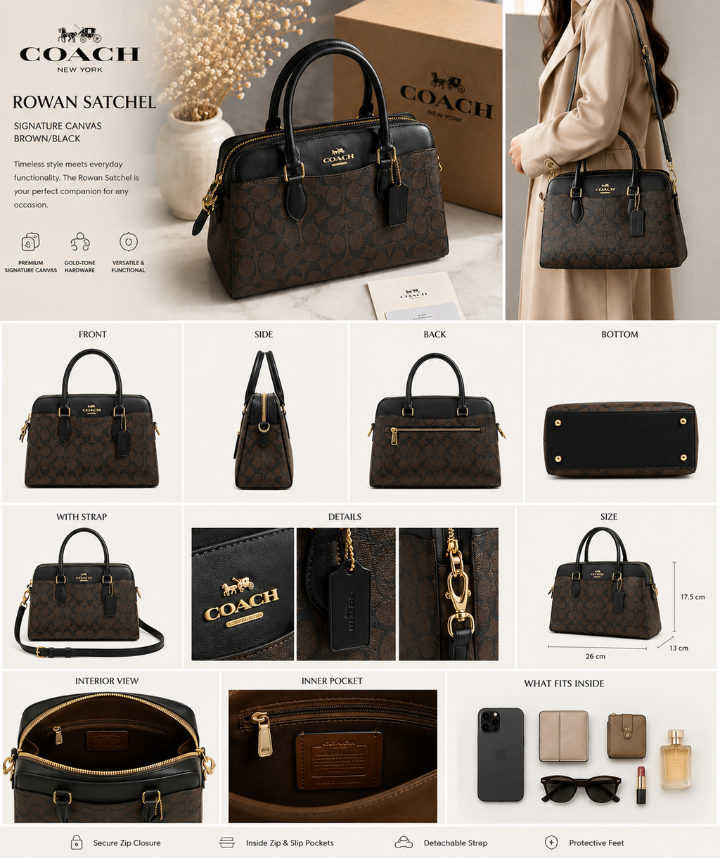 Signature Canvas Structured Satchel – Brown & Black