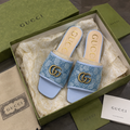 Blue GG Monogram Slide Sandals with Gold-Tone Double G Detail