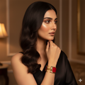 Luxury H-Style Gold Plated Red Enamel Bracelet for Women
