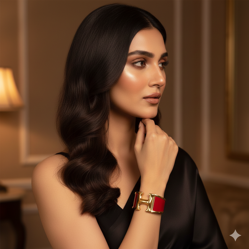 Luxury H-Style Gold Plated Red Enamel Bracelet for Women