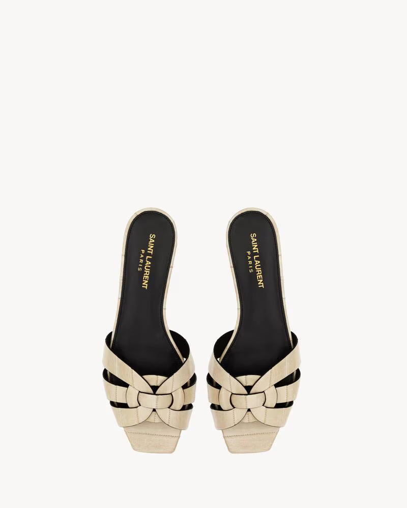 Elegant Cream Woven Bow Detail Slide Sandals
