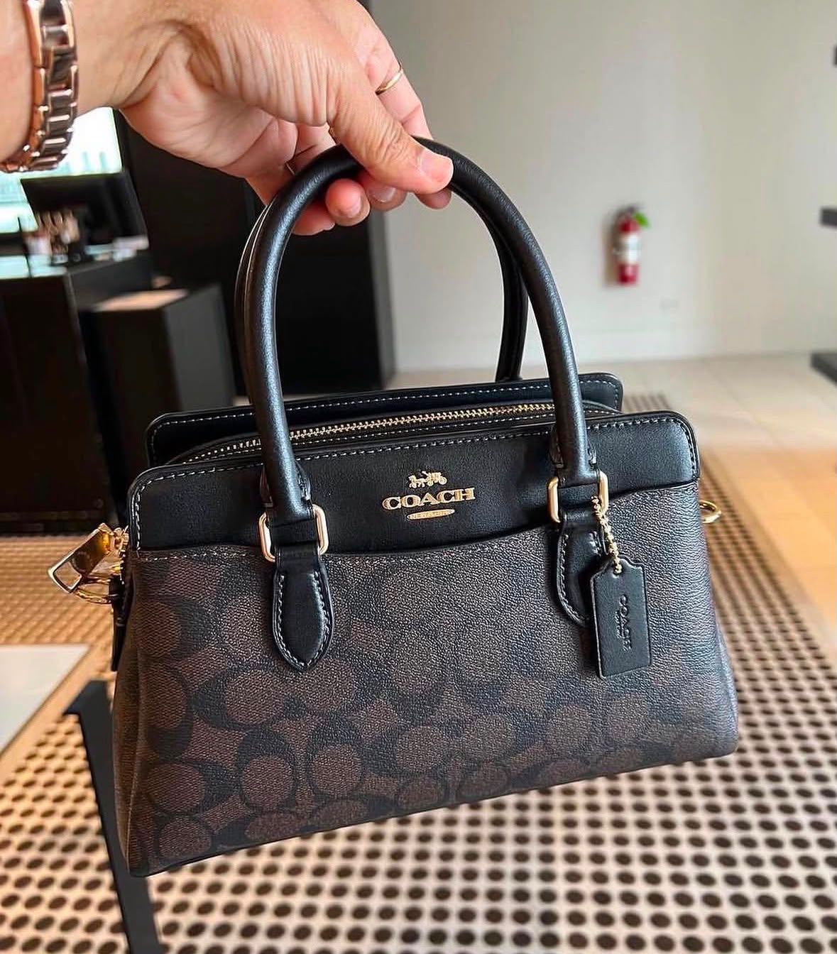 Signature Canvas Structured Satchel – Brown & Black
