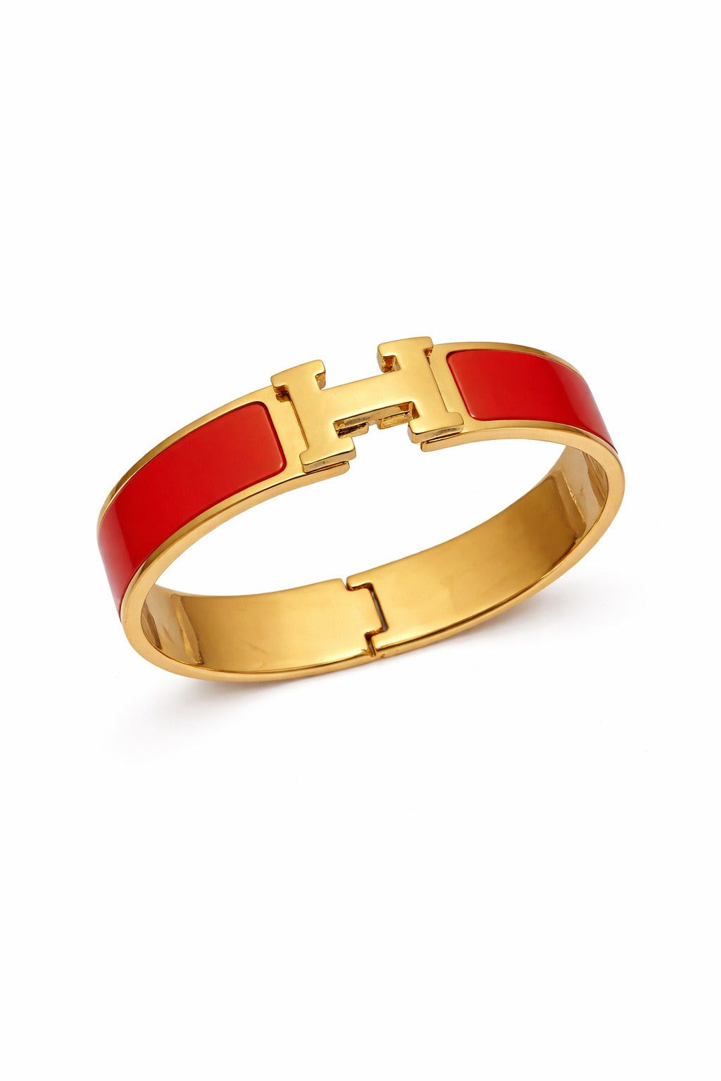 Luxury H-Style Gold Plated Red Enamel Bracelet for Women