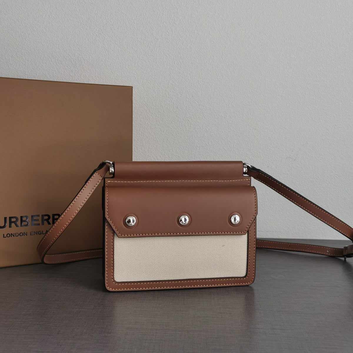 Elegant Brown & Cream Canvas Flap Crossbody Bag