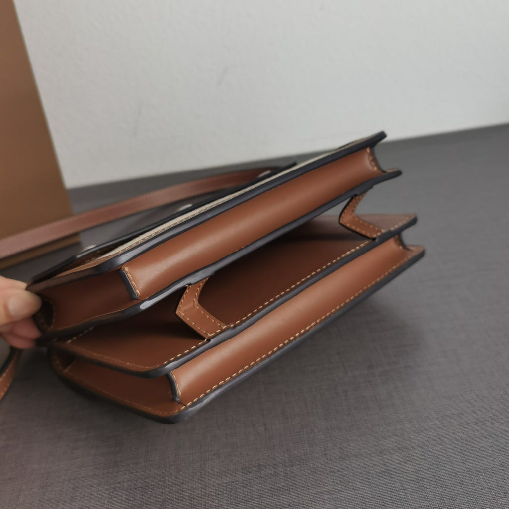 Elegant Brown & Cream Canvas Flap Crossbody Bag