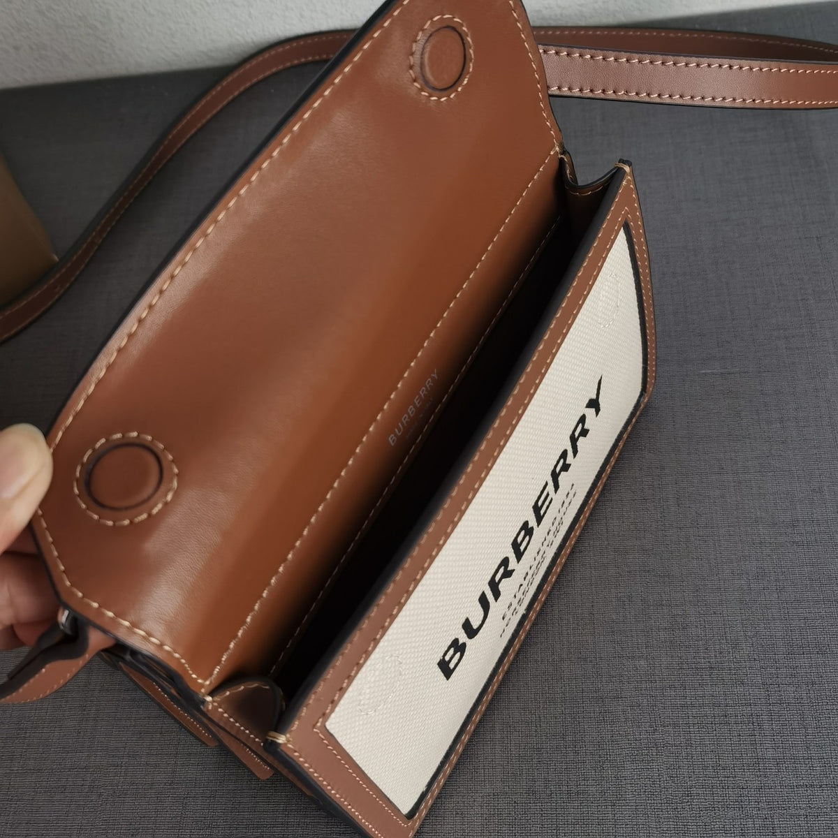 Elegant Brown & Cream Canvas Flap Crossbody Bag