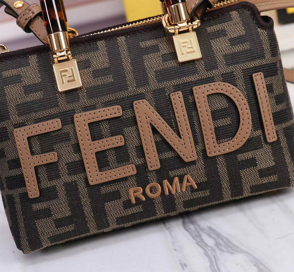 Elegant Brown Monogram hand Bag with Tortoiseshell Handles