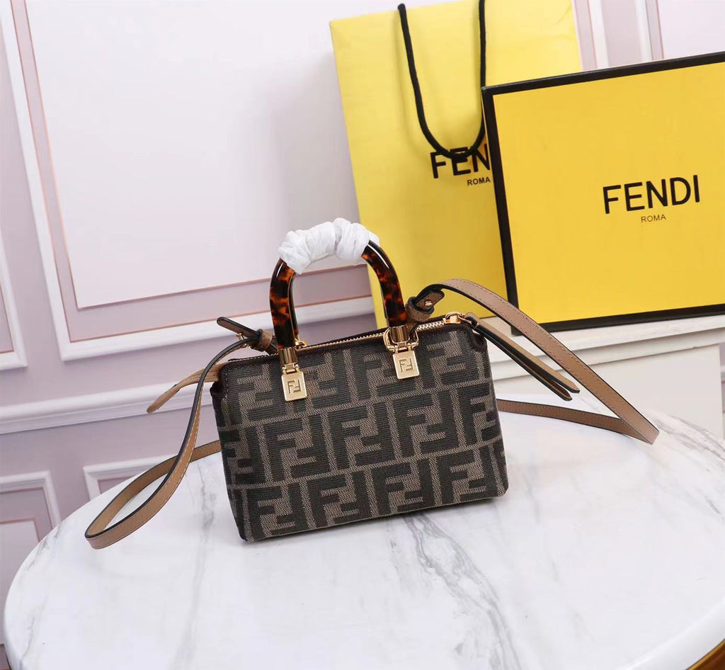 Elegant Brown Monogram hand Bag with Tortoiseshell Handles