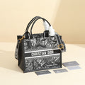 Elegant Black & White Patterned Tote Handbag with Shoulder Strap