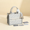 Elegant Grey & White Patterned Canvas Handbag with Shoulder Strap