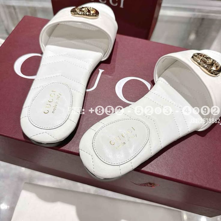 Women’s White Quilted GG Logo Slide Sandals