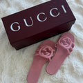 Pink GG Embossed Slide Sandals with Statement Logo Detail