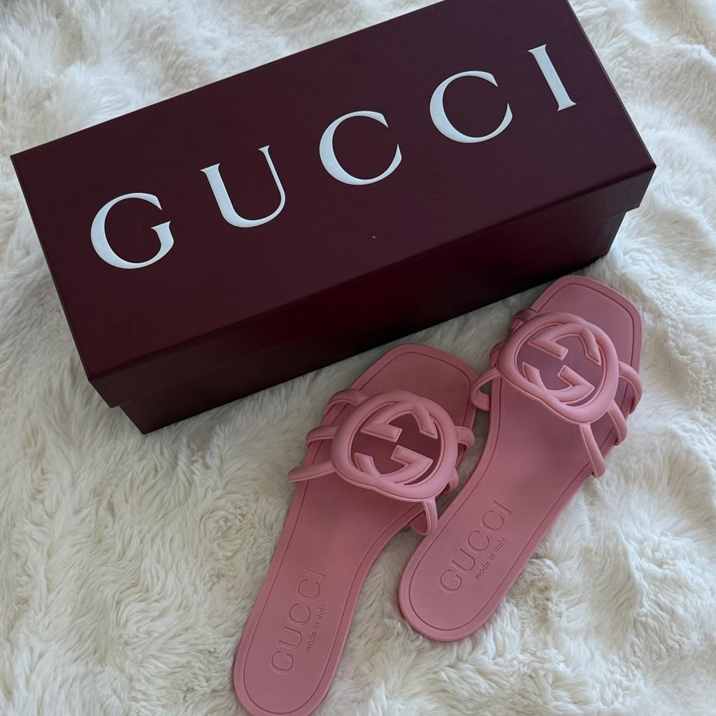 Pink GG Embossed Slide Sandals with Statement Logo Detail