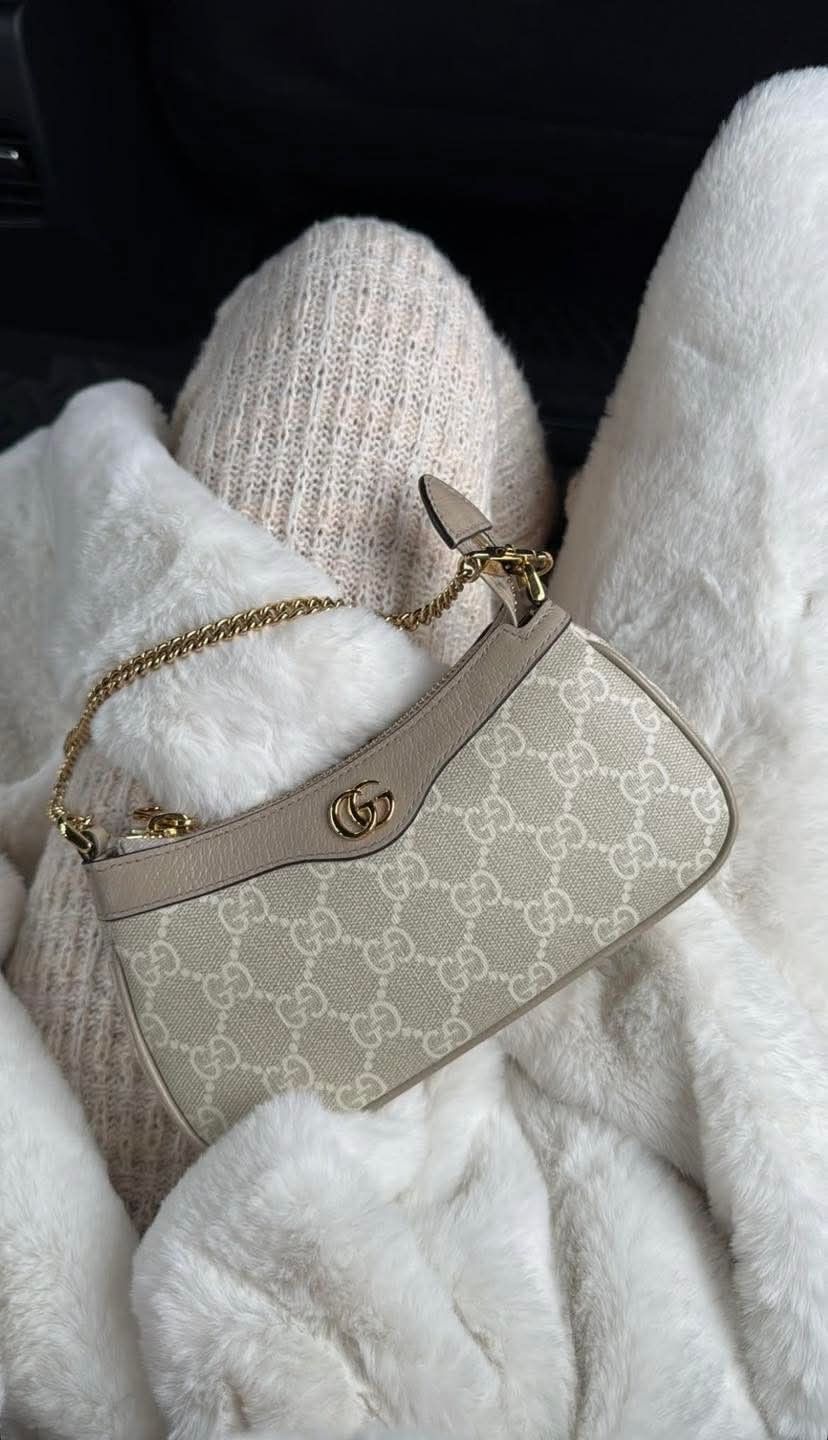Elegant Beige Monogram Shoulder Bag with Matching Card Holder