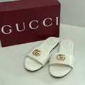 Women’s White Quilted GG Logo Slide Sandals