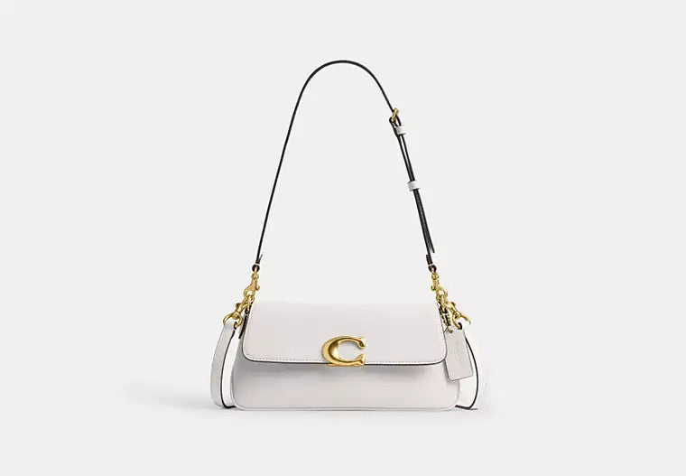 Elegant Cream Shoulder Bag with Gold-Tone C Clasp