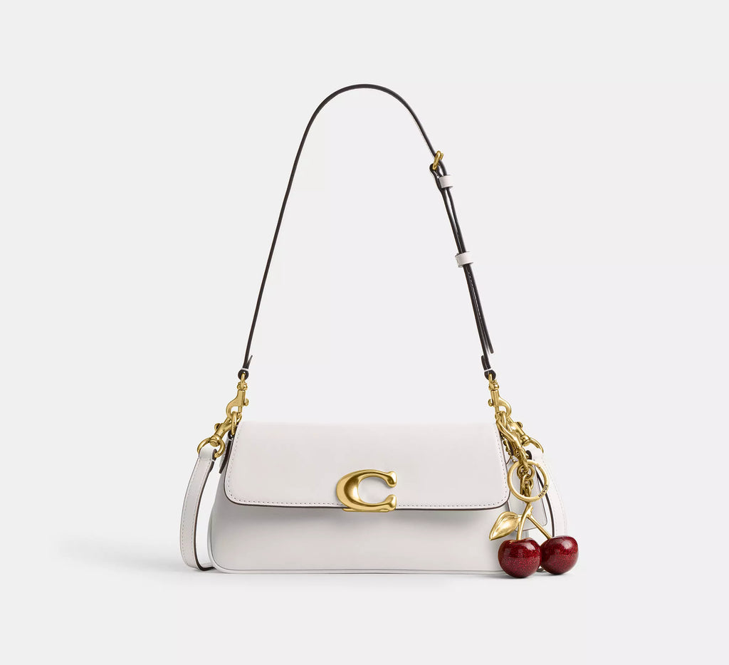 Elegant Cream Shoulder Bag with Gold-Tone C Clasp
