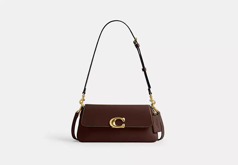 Elegant Chocolate Brown Shoulder Bag with Gold-Tone C Clasp