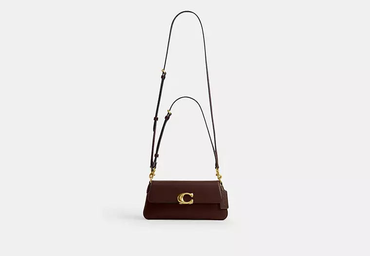 Elegant Chocolate Brown Shoulder Bag with Gold-Tone C Clasp