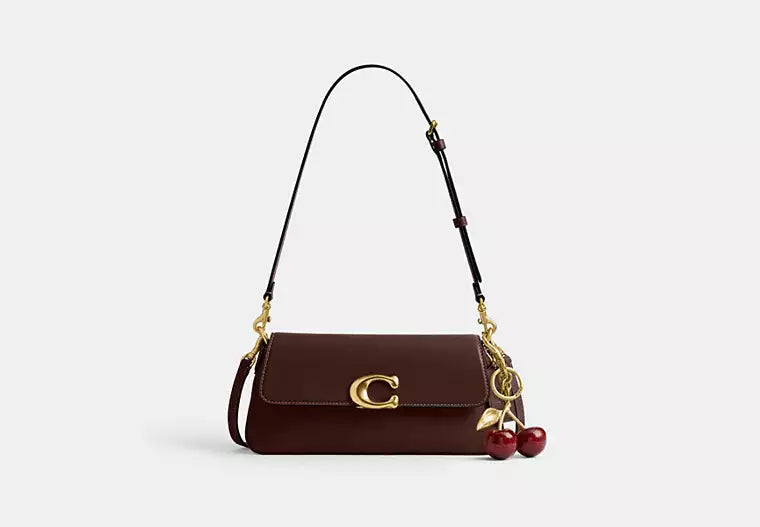 Elegant Chocolate Brown Shoulder Bag with Gold-Tone C Clasp