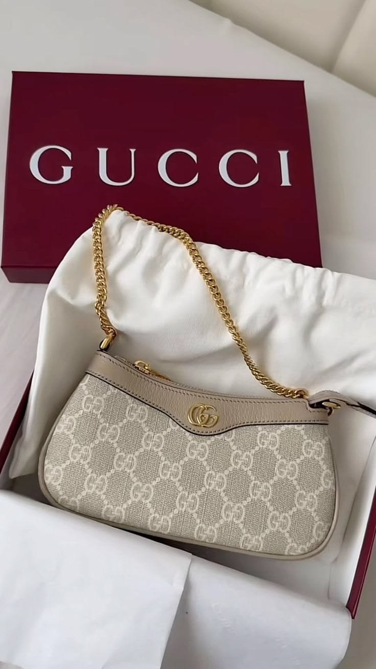 Elegant Beige Monogram Shoulder Bag with Matching Card Holder