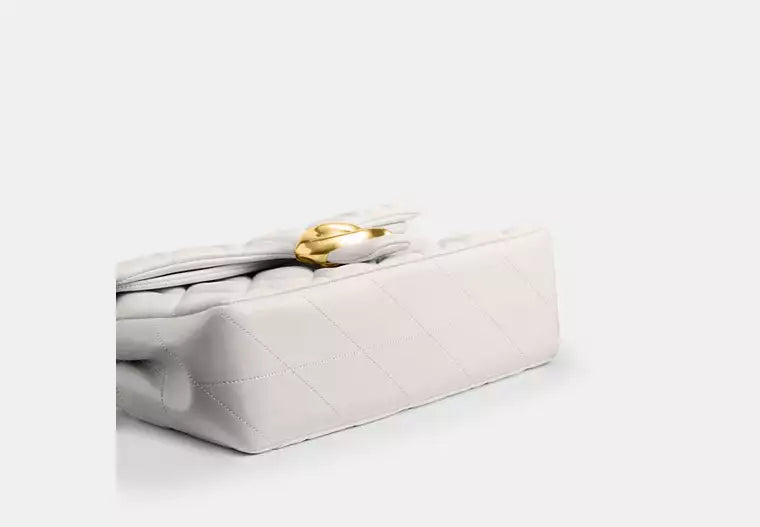 Elegant Cream Quilted Shoulder Bag with Gold-Tone C Clasp