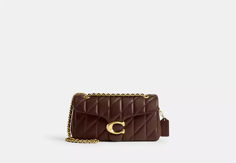 Chocolate Brown Quilted Shoulder Bag with Gold-Tone C Clasp