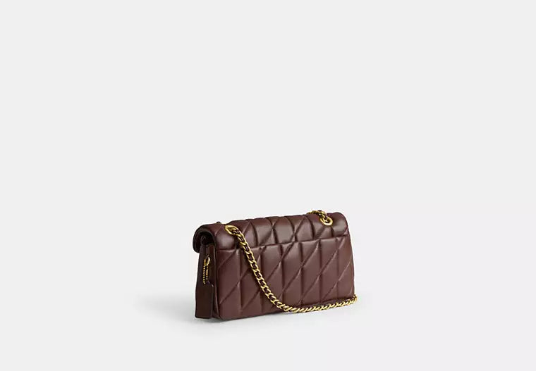 Chocolate Brown Quilted Shoulder Bag with Gold-Tone C Clasp