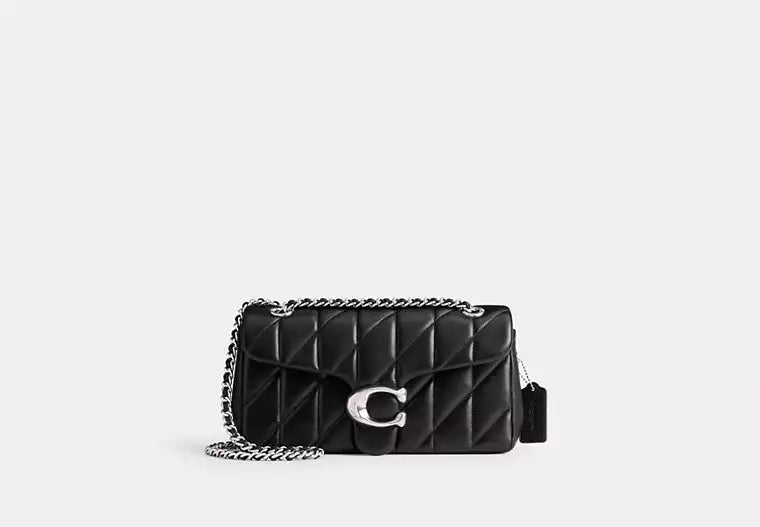 Black Quilted Shoulder Bag with Silver-Tone C Clasp