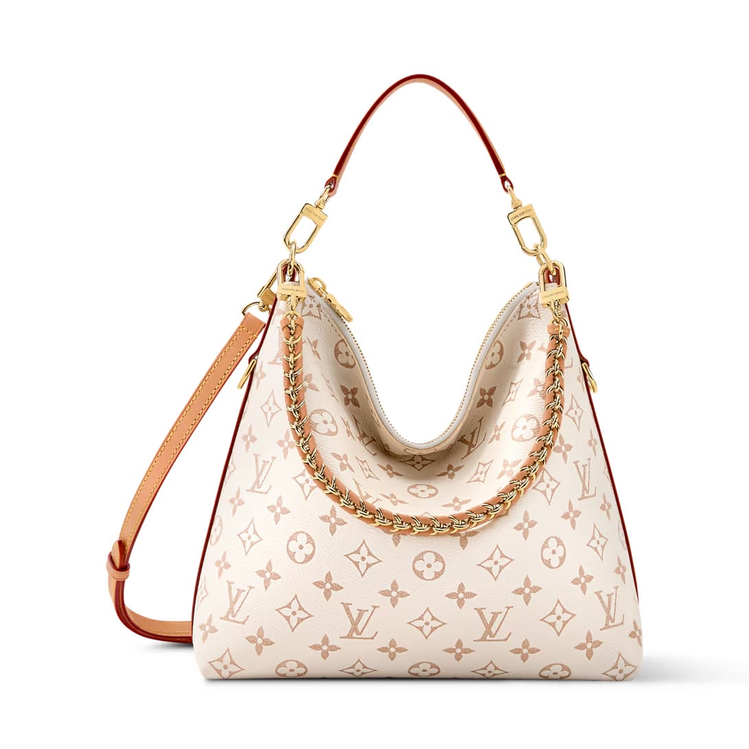 White Monogram Hobo Shoulder Bag with Gold Chain