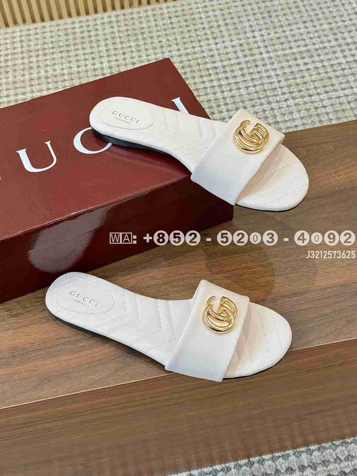 Women’s White Quilted GG Logo Slide Sandals