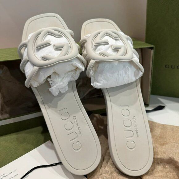 Elegant White GG Logo Slide Sandals for Women