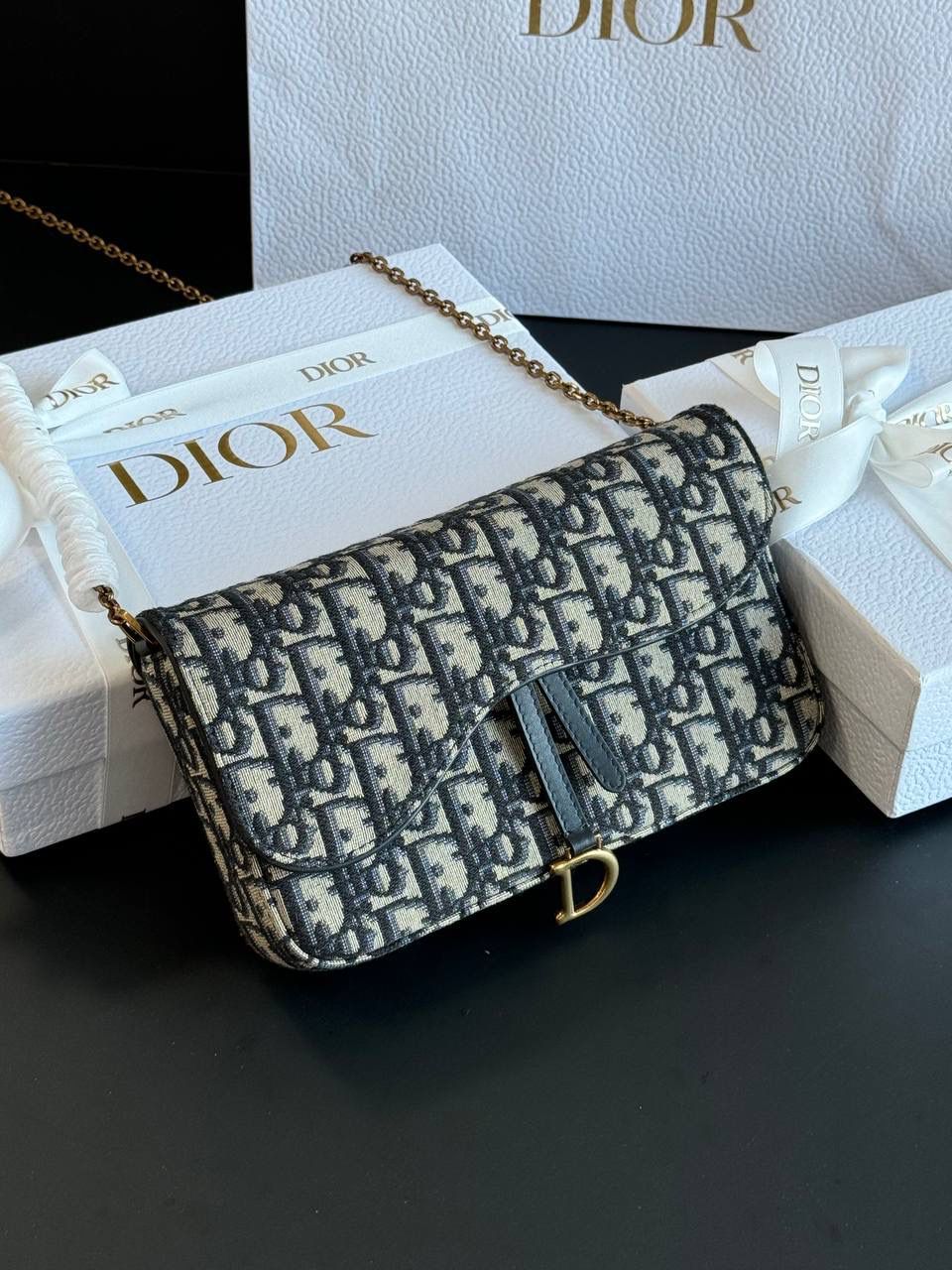Elegant Dior Monogram Canvas Shoulder Bag with Gold-Tone Clasp