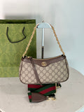 Classic Beige GG Monogram Shoulder Bag with Gold Chain Strap