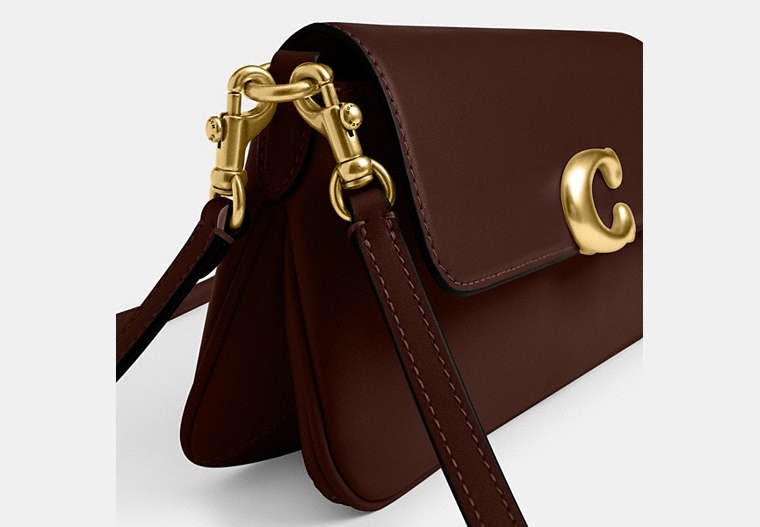 Elegant Chocolate Brown Shoulder Bag with Gold-Tone C Clasp