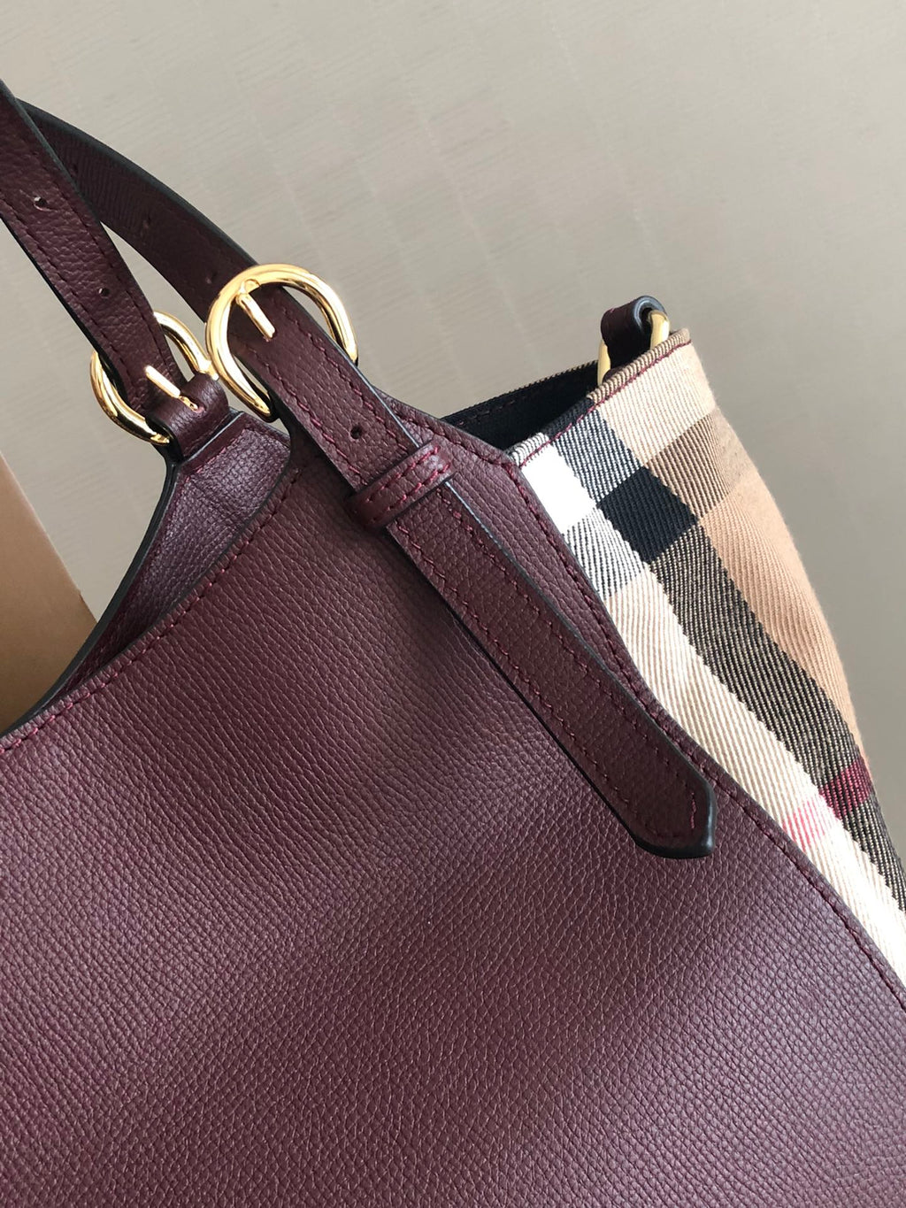 Elegant Burgundy & Check Print Shoulder Tote Bag