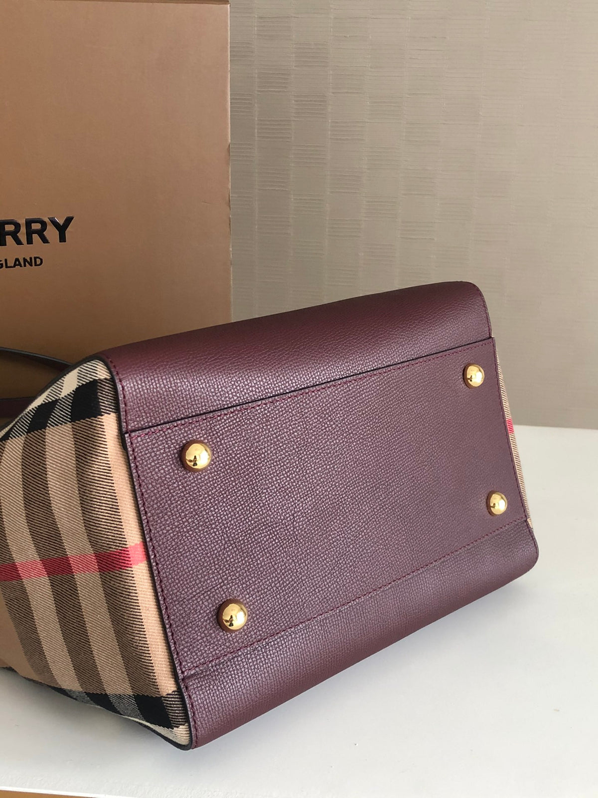 Elegant Burgundy & Check Print Shoulder Tote Bag