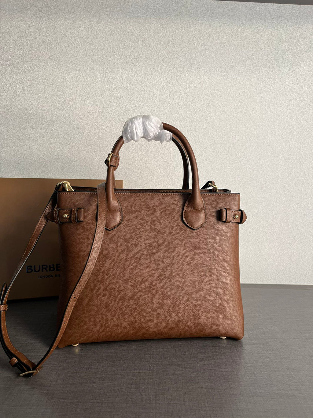 Elegant Brown Structured Handbag with Leather-Style Handles