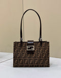 Classic Brown Monogram Tote Bag with Signature Gold-Tone Clasp