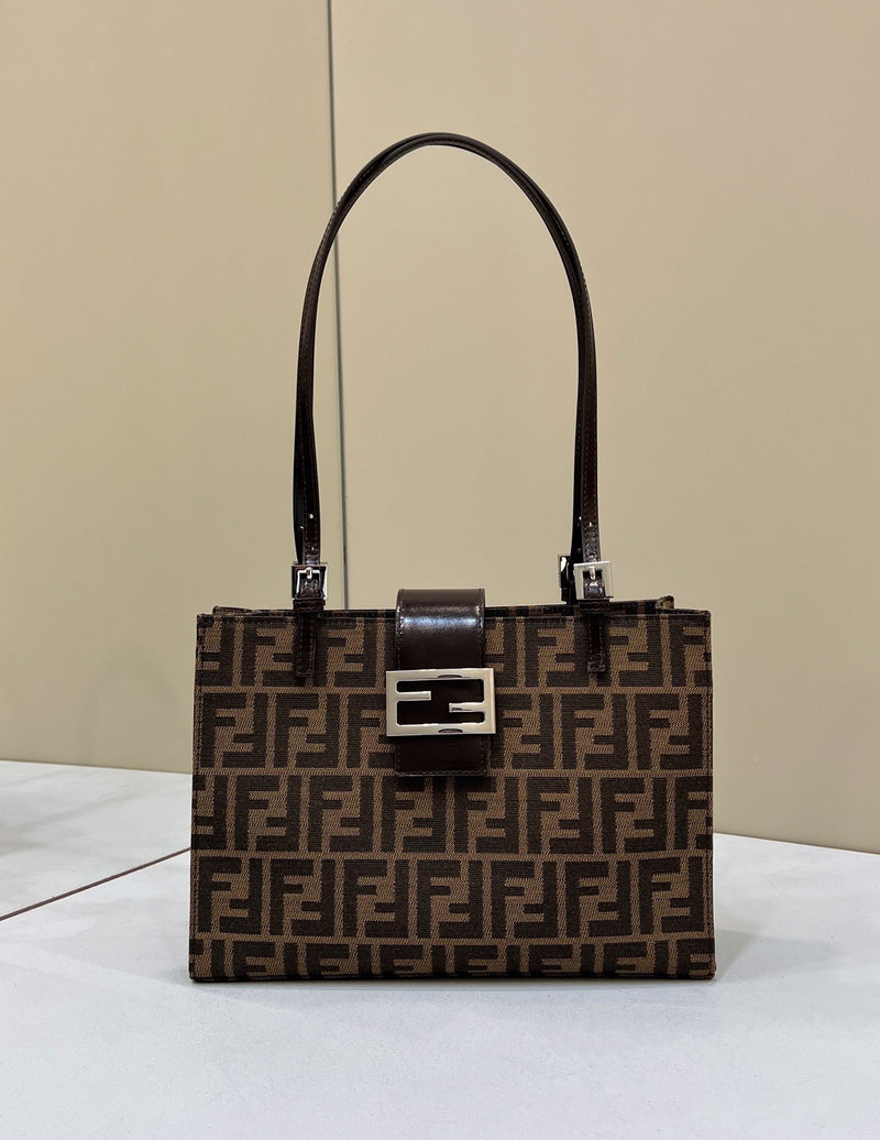 Classic Brown Monogram Tote Bag with Signature Gold-Tone Clasp
