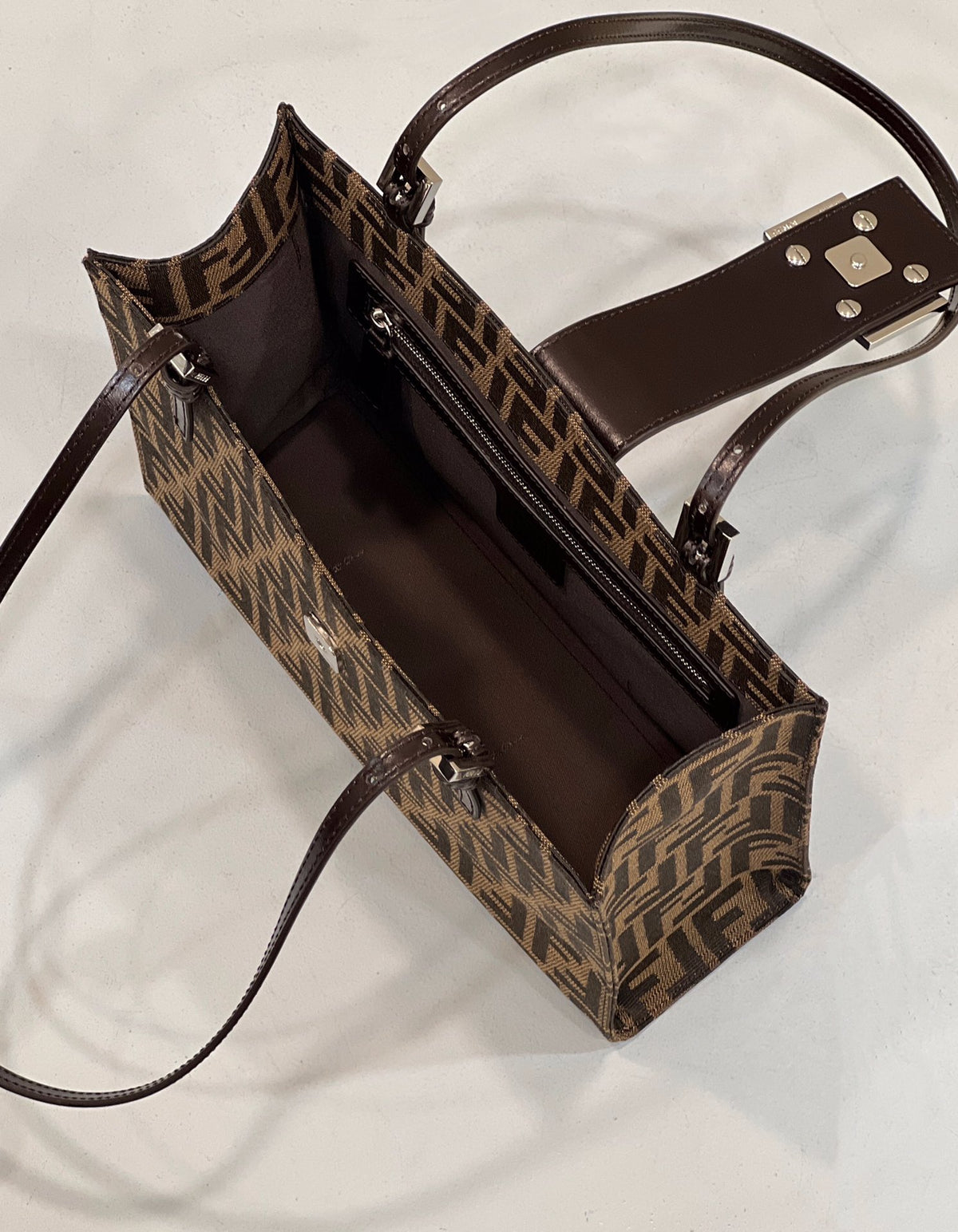 Classic Brown Monogram Tote Bag with Signature Gold-Tone Clasp