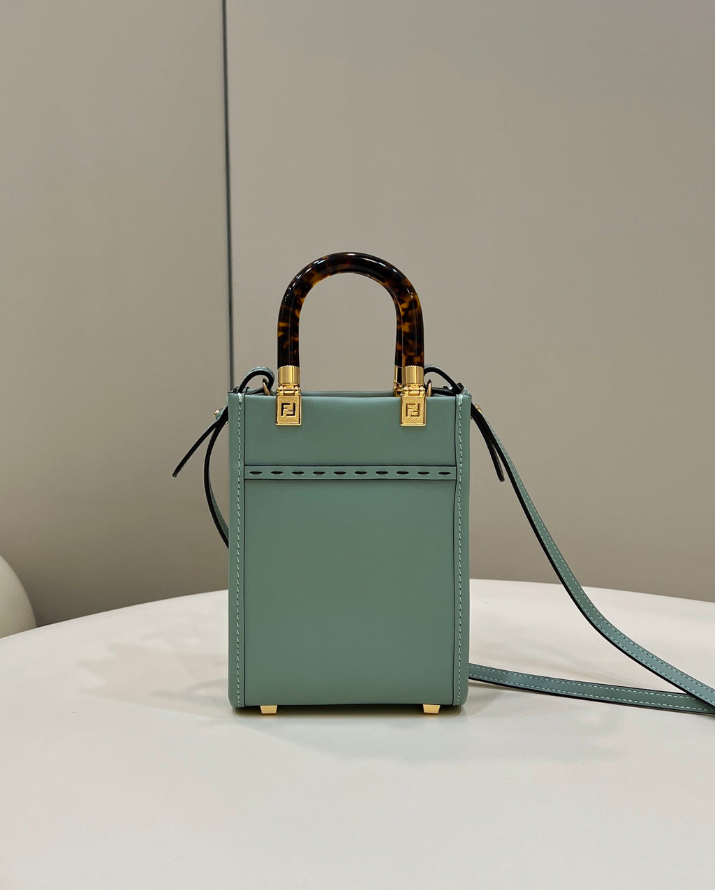 Elegant Sage Green Structured Bag with Tortoiseshell Handles