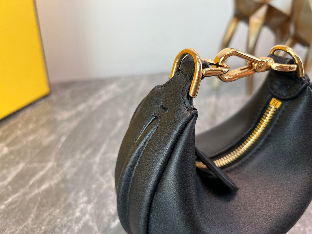 Elegant Black Belt Bag with Gold-Tone Letter Detailing