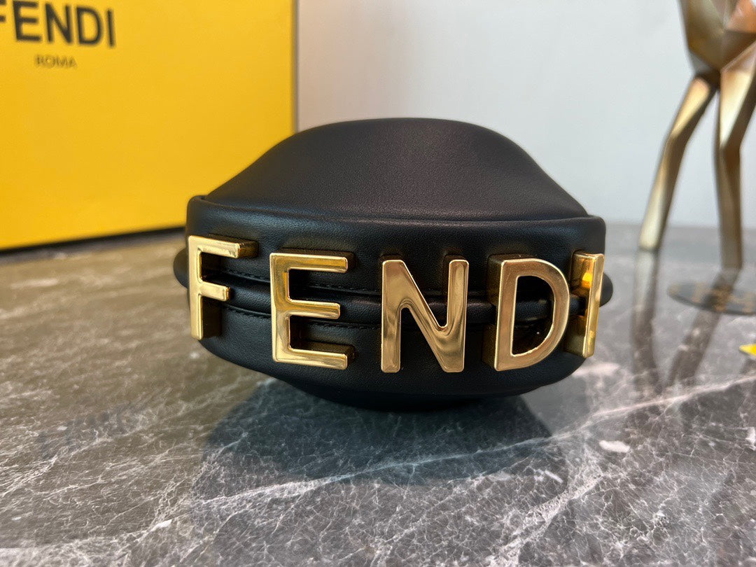 Elegant Black Belt Bag with Gold-Tone Letter Detailing