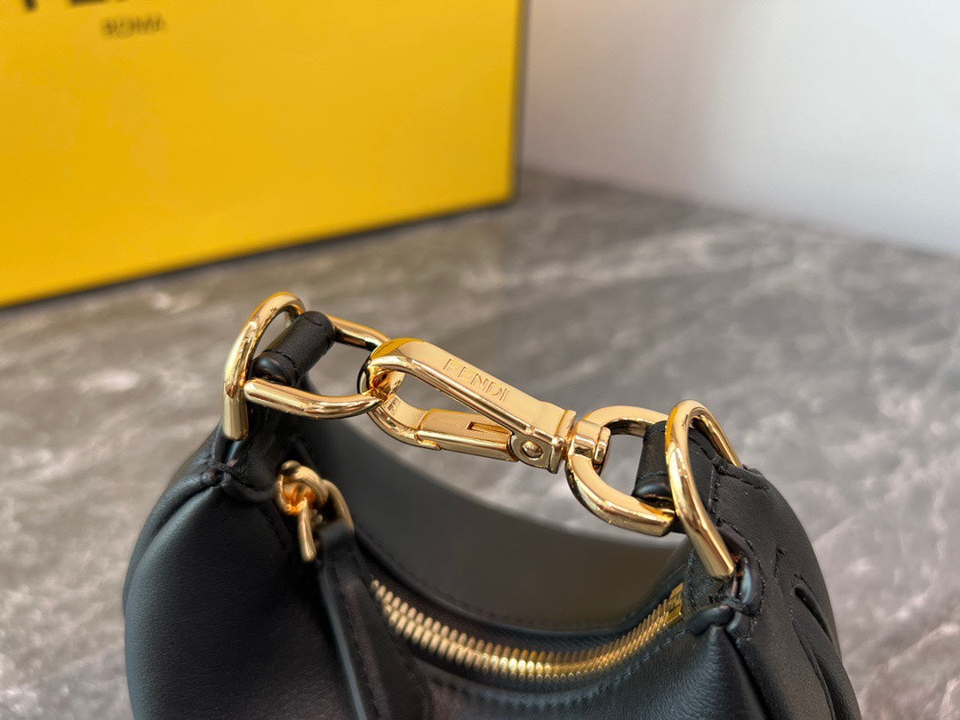 Elegant Black Belt Bag with Gold-Tone Letter Detailing